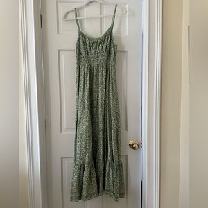Max Studio Green Floral Maxi Dress with Smocked Waist